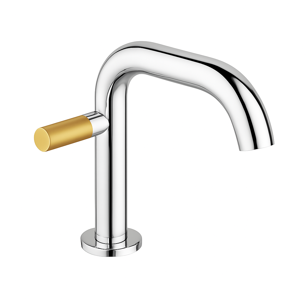 AGRIPPINA SIDE HANDLE LAV FAUCET CHROME WITH GOLD HANDLE – FORTIS